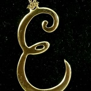 2" Gold Tone Initial E Pendant On Chain